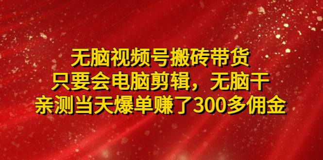 【副业项目5070期】无脑视频号搬砖带货，只要会电脑剪辑，无脑干，亲测当天爆单赚了300多佣金-元满创业网