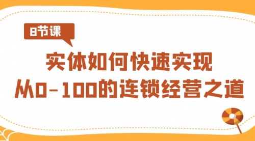 【副业8986期】实体·如何快速实现从0-100的连锁经营之道（8节视频课）-元满创业网