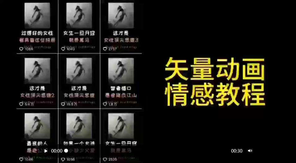 矢量动画情感教程：高点赞涨粉，适合情感、思维、创业教育等赛道-元满创业网